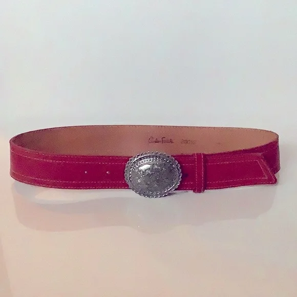 Carlos Falchi Red Leather Belt Vintage Carlos Falchi red suede leather belt with silver fun  main image 4